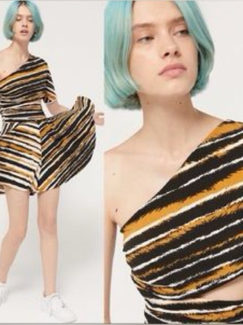 Ronny Kobo Tiger Stripe One-Shoulder Cut Out Romper Size Small NWT